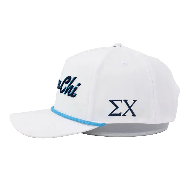 Sigma Chi rope golf hat, side view