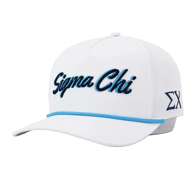 Officially licensed Sigma Chi rope golf hat with embroidered letters and crest