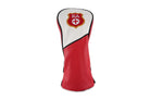 A red and white golf club headcover featuring a shield crest with the letters 'KA' and a white cross, set against a plain white background.