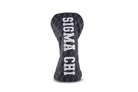 A black golf club headcover with a white diamond pattern and the text 'SIGMA CHI' printed vertically in white on the front, shown against a plain white background.
